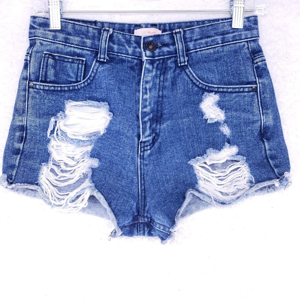 BlueRay Destroyed Cheeky Jean Shorts Women Size S High Rise Denim Pants